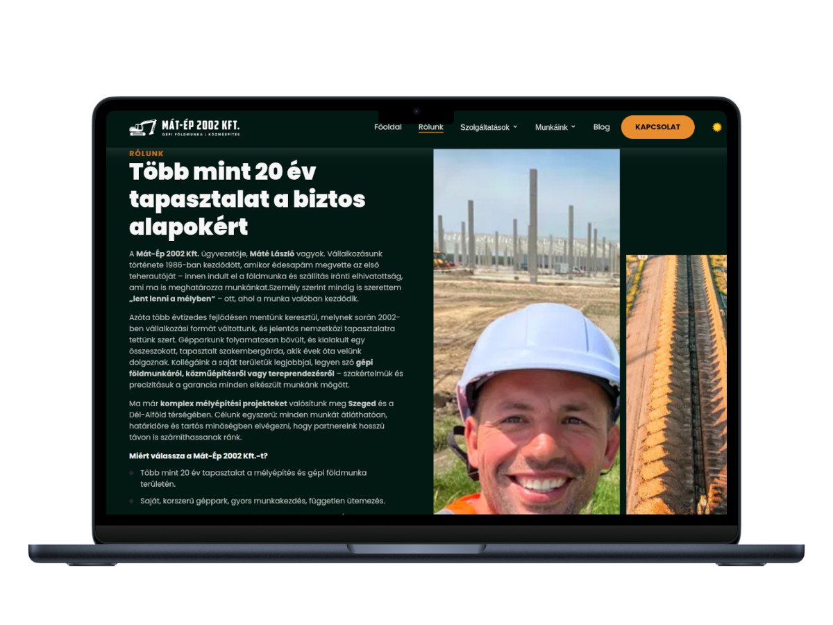 Mát-Ép 2002 Kft. gépi földmunka weboldal referencia